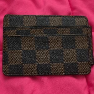 Elegant Checkered Card Holder in Brown and Black